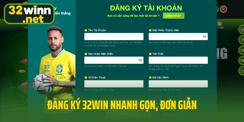 Đăng ký 32win nhanh gọn, đơn giản
