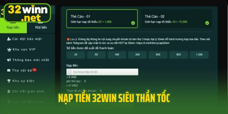 Nạp tiền 32win siêu thần tốc